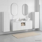 Cumpara ieftin Set dulap baie 5 buc. Alb foarte lucios 129 x 35 x 80 cm