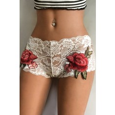 GS605-2 Boxeri sexy din dantela florala si trandafir din broderie in relief