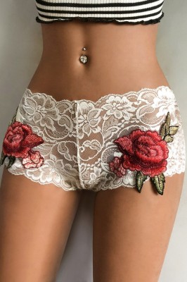 GS605-2 Boxeri sexy din dantela florala si trandafir din broderie in relief foto