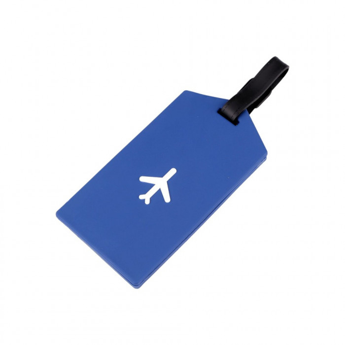 Ecuson silicon pentru identificare bagaje Crisalida, motiv avion, 6,5 x 12 cm, Albastru