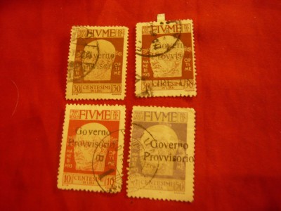 4 Timbre Fiume 1921 cu supratipar Governo Provisorio ,stampilate foto