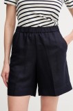 Gant pantaloni scurți din in culoarea albastru marin, neted, high waist, 4020116