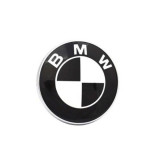 Set doua Embleme BMW, montaj pe capota/portbagaj ,82mm si 74mm, Alb-Negru
