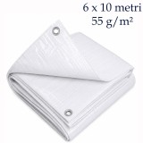 Cumpara ieftin Prelata de acoperire alba cu ochiuri metalice, 6x10 m, utilizare universala, 55 g/mp