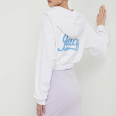 Juicy Couture bluza femei, culoarea alb, cu glugă, cu imprimeu