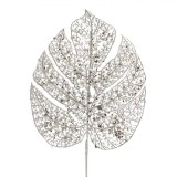 Creangă Decorativă, Frunza Bej șampanie, Paiete și Glitter, 25x30cm, Lungime 66cm, Oem