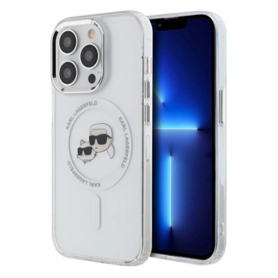 Husa pentru iPhone 14 Pro Max - Karl Lagerfeld IML MagSafe (KLHMP14XHLSKCH) - White Metal Karl&amp;amp;Choupette Head foto