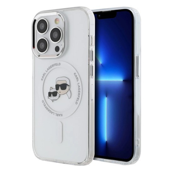 Husa pentru iPhone 14 Pro Max - Karl Lagerfeld IML MagSafe (KLHMP14XHLSKCH) - White Metal Karl&amp;Choupette Head