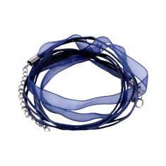 Baza colier organza cu snur cerat Crisalida, 43 cm, Bleumarin