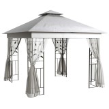 Outsunny Pavilion cu acoperiș dublu, 3x3 m, hidrofug, stabil, rezistent la iarnă, pavilion de grădină cu plasă de ț&acirc;nțari, Gri deschis | Aosom Romania