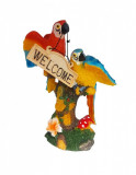 Cumpara ieftin Statueta decorativa, Papagali pe creanga, Welcome, Portocaliu, 18 cm, 1025DD4-3