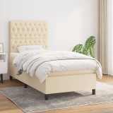 Cumpara ieftin Pat box spring cu saltea, crem, 90x190 cm, textil
