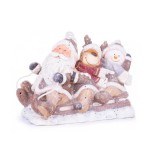 Decoratiune Craciun, ceramica, Mos Craciun, ren si om de zapada pe sanie, 45x23x34.5 cm, Strend Pro