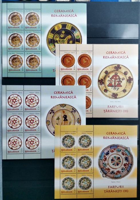 ROMANIA 2007 Ceramica Farfurii taranesti III Blocuri de 6 timbre MNH LP 1774 a