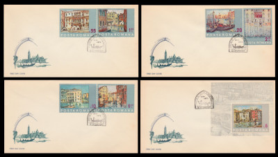 1972 Romania, 4 FDC Reproduceri de arta Venetia (serie + colita) LP 810 + LP 811 foto