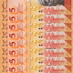 VENEZUELA lot 10 buc. X 5 bolivares 3 februarie 2011 UNC!!!