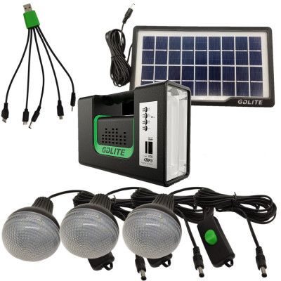Panou solar 3 Becuri Radio USB MP3 Bluetooth Lanterna LED incarcare telefon foto