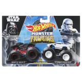 Hot wheels monster truck set 2 masini scara 1 la 64 darth vader si stormtrooper, Mattel