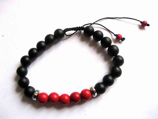 Bratara reglabila, bratara onix si howlite rosu pietre semipretioase 30175