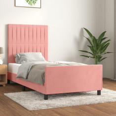 vidaXL Cadru de pat cu tăblie, roz, 90x190 cm, catifea foto