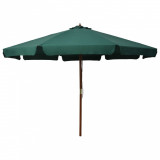 Umbrelă de soare de exterior, st&acirc;lp din lemn, verde, 330 cm