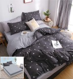 Cumpara ieftin Lenjerie Pat Bumbac 4 Piese cu Elastic Gri Negru 180x200 cm