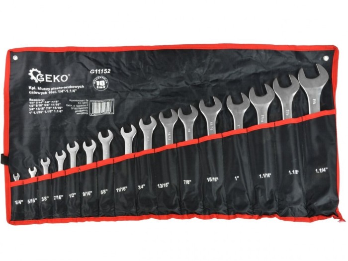 Set de chei combinate, Geko, 16 piese, 1/4&quot;-1.1/4&quot;
