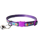 Zgarda ajustabila cu clopotel pentru pisici, imprimeu floral brodat, 20-32cm/1cm, Mov, Ropet