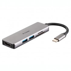 HUB extern D-LINK porturi SD/microSD Dual Card Reader x 1 USB 3.0 x 2 HDMI x 1 conectare prin USB Type C argintiu DUB-M530