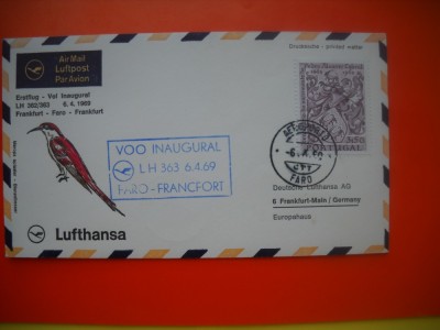 HOPCT PLIC S NR 569 LUFTHANSA UNESTE CONTINENTE -ZBOR INAUGURAL 1969 -GERMANIA-AVION / AVIATIE foto