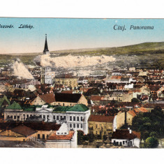 CP Cluj-Napoca - Panorama, interbelica, circulata, stricata pe mijloc