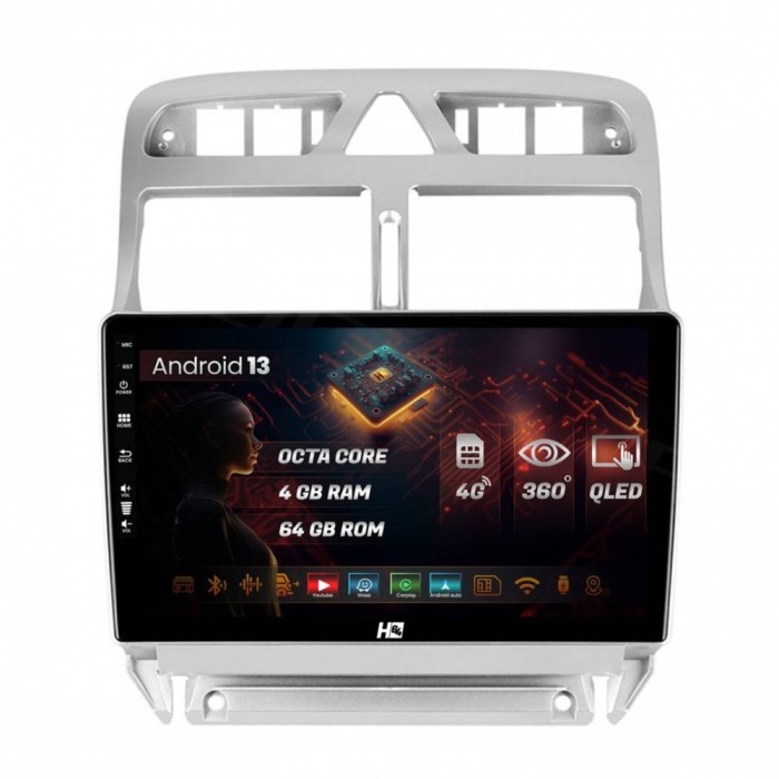 Navigatie Peugeot 307 4GB RAM Android 13 Octacore Slot Sim 4G DSP GPS Wi-FI Carplay Android Auto USB Bluetooth Waze Touchscreen 9 inch
