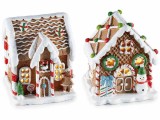 Set 2 casute Craciun Turta Dulce polirasina multicolora cu leduri cm 11 x 11 x 13 H