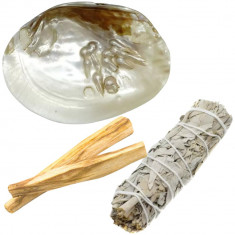 Setul samanului palo santo salvie alba si scoica naturala cu perle