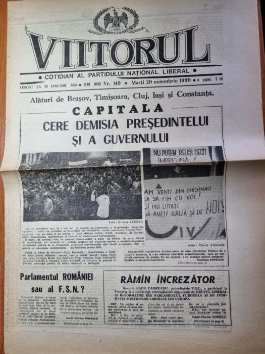 ziarul viitorul 20 noiembrie 1990-capitala cere demisia presedintelui