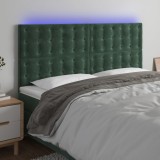 vidaXL Tăblie de pat cu LED, verde &icirc;nchis, 200x5x118/128 cm, catifea