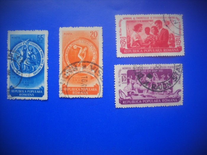 HOPCT LOT NR 368 B-FESTIVAL MOND. TINERET 1953-4 TIMBRU VECHI-STAMPILAT ROMANIA