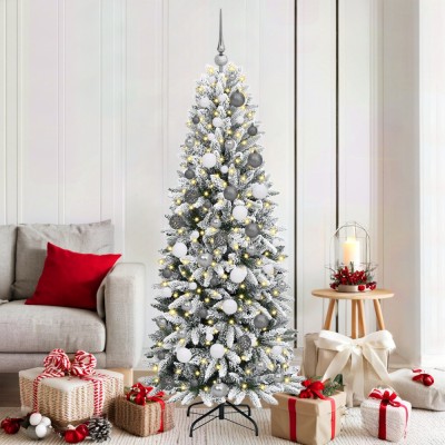 vidaXL Brad de Crăciun with Decorative String Lights Alb 180 cm PVC foto