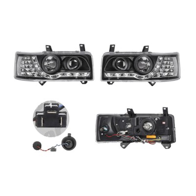 Set faruri VW Transporter (T4)/Caravelle/Multivan, 07.1990-03.2003, Multivan, Transporter, partea Stanga+Dreapta, Tuning, Fata, cu indicator led; cu foto
