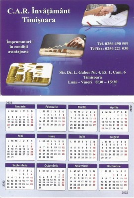 Romania, C.A.R. Invatamant Timisoara, calendar de buzunar, 2022 foto