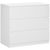 HOMCOM Comodă cu 3 Sertare Modernă fără M&acirc;nere pentru Dormitor și Sufragerie, 80x39x73 cm, Alb | Aosom Romania