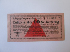 Rara! 10 Reichspfennig 1939-1945,bancnota circul.in lagarele prizonieri Germania foto