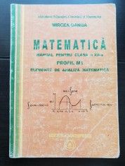 Matematică. Manual pentru clasa a XII-a Profil M1. Elemente de analiză matematică - Mircea Ganga