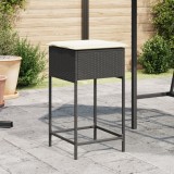 VidaXL Scaune de bar pentru grădină cu perne, 2 buc., negru, poliratan 368317