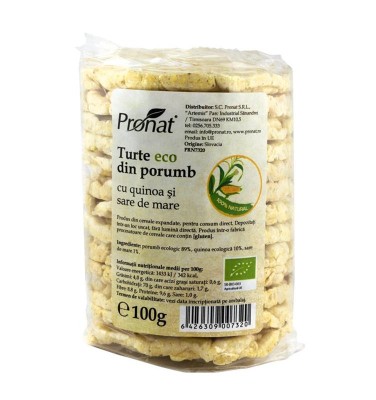 Turte din Porumb cu Quinoa si Sare de Mare Bio 100 grame Pronat foto