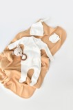 Cumpara ieftin Set 4 piese: bluza, pantaloni, caciulita si manusi din bumbac organic si modal - Ecru, BabyCosy (Marime: 3-6 Luni)