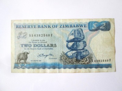 Rara! Zimbabwe 2 Dollars 1980,Salisbury nu Harare! foto