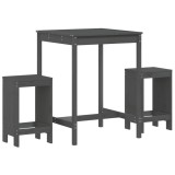 Set bar de gradina, 3 piese, gri, lemn masiv de pin
