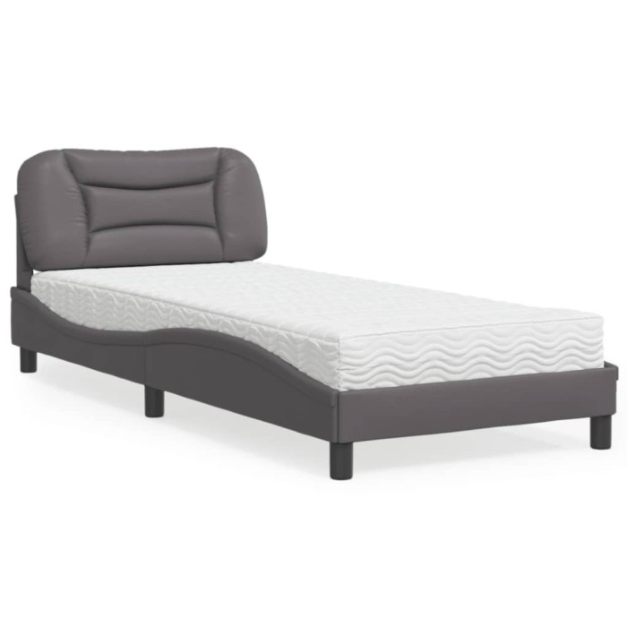 vidaXL Pat cu saltea, Hvar, gri, 80x200 cm, piele ecologică 3208685