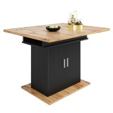 Masă extensibilă de sufragerie cu 3 niveluri de depozitare, 110-140&times;70&times;76 cm, Negru